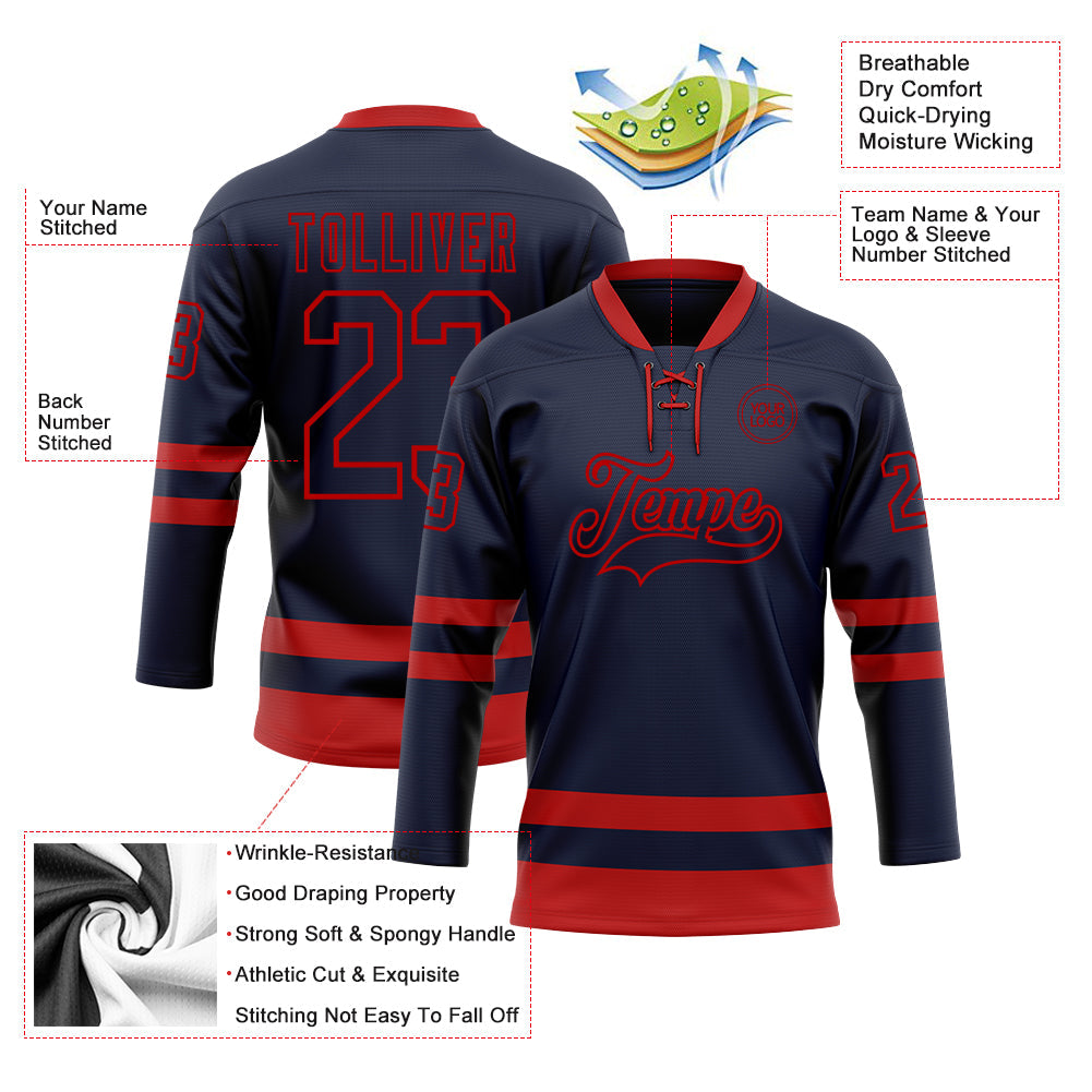 Custom Navy Red Hockey Lace Neck Jersey - Sky-Custom