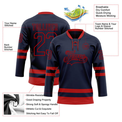 Custom Navy Red Hockey Lace Neck Jersey - Sky-Custom