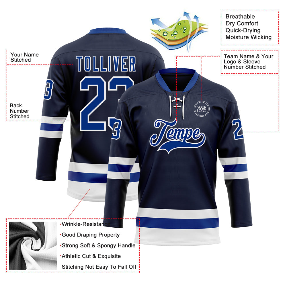 Custom Navy Royal-White Hockey Lace Neck Jersey - Sky-Custom