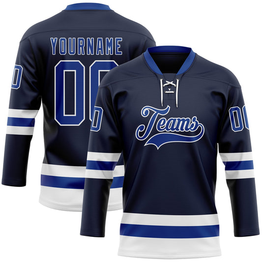 Custom Navy Royal-White Hockey Lace Neck Jersey - Sky-Custom