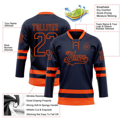 Custom Navy Orange Hockey Lace Neck Jersey - Sky-Custom
