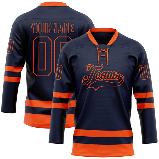 Custom Navy Orange Hockey Lace Neck Jersey - Sky-Custom