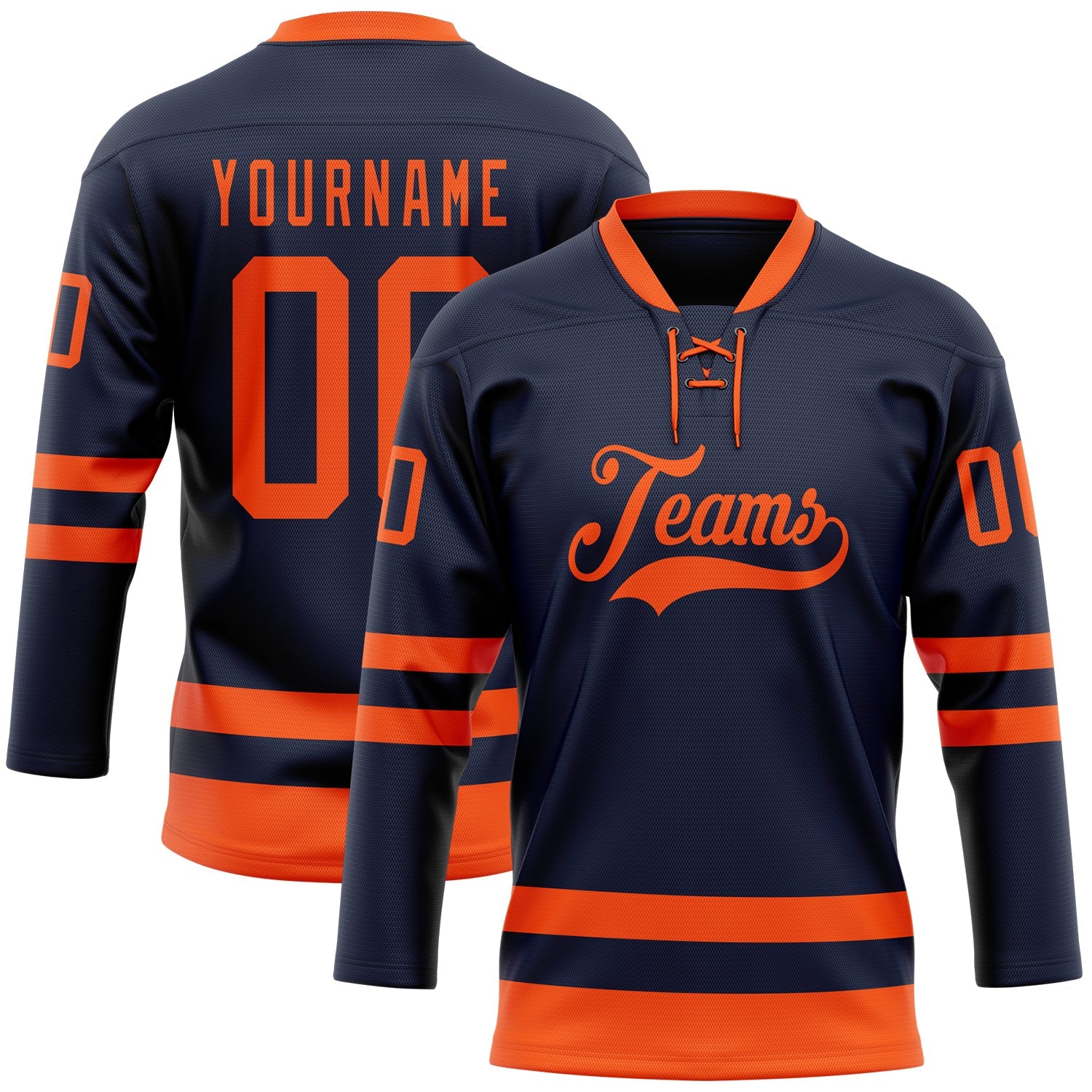 Custom Navy Orange Hockey Lace Neck Jersey - Sky-Custom