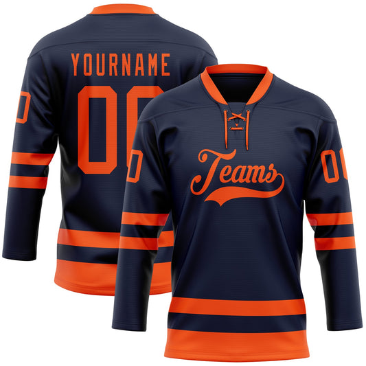 Custom Navy Orange Hockey Lace Neck Jersey - Sky-Custom