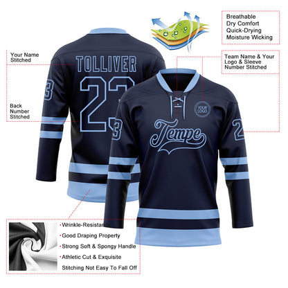 Custom Navy Light Blue Hockey Lace Neck Jersey - Sky-Custom