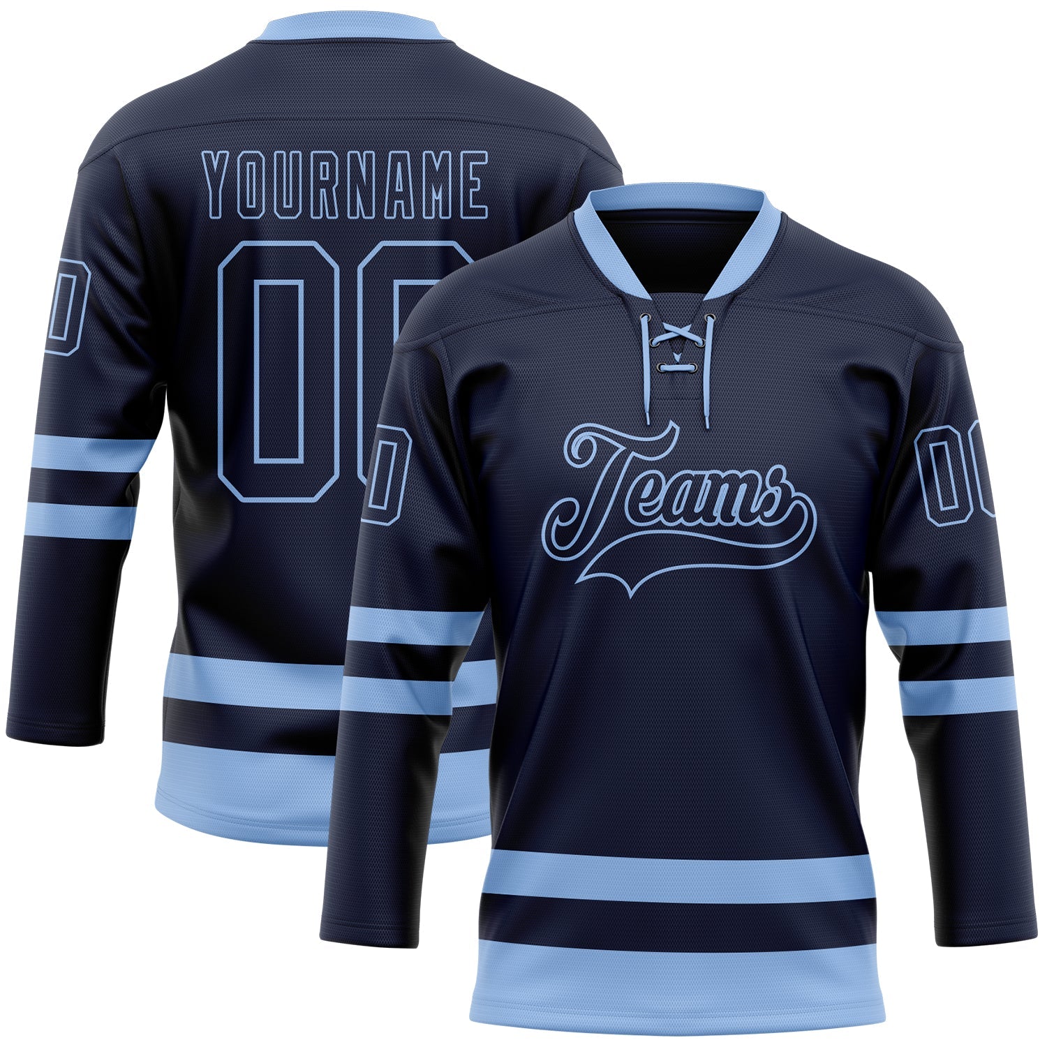 Custom Navy Light Blue Hockey Lace Neck Jersey - Sky-Custom