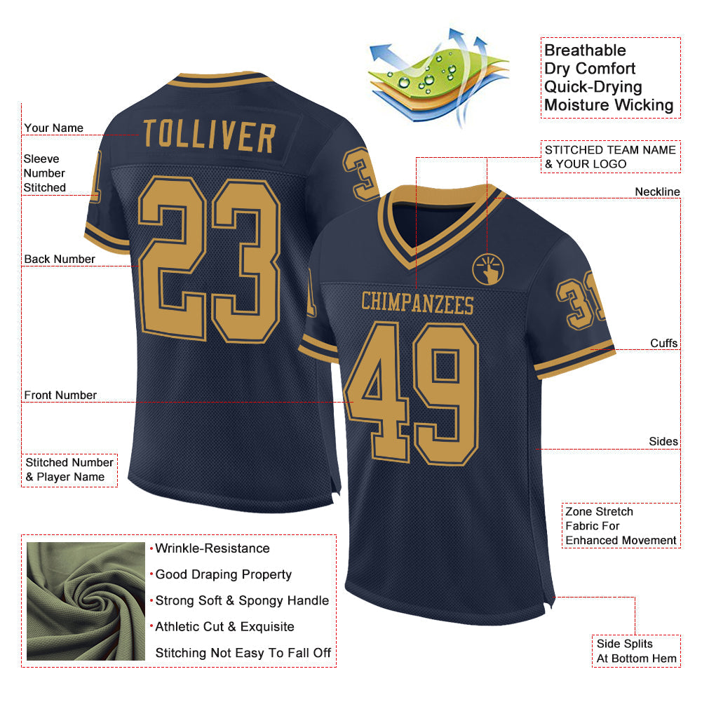 Custom Navy Old Gold Mesh Authentic Throwback Football Jersey - Sky-Custom