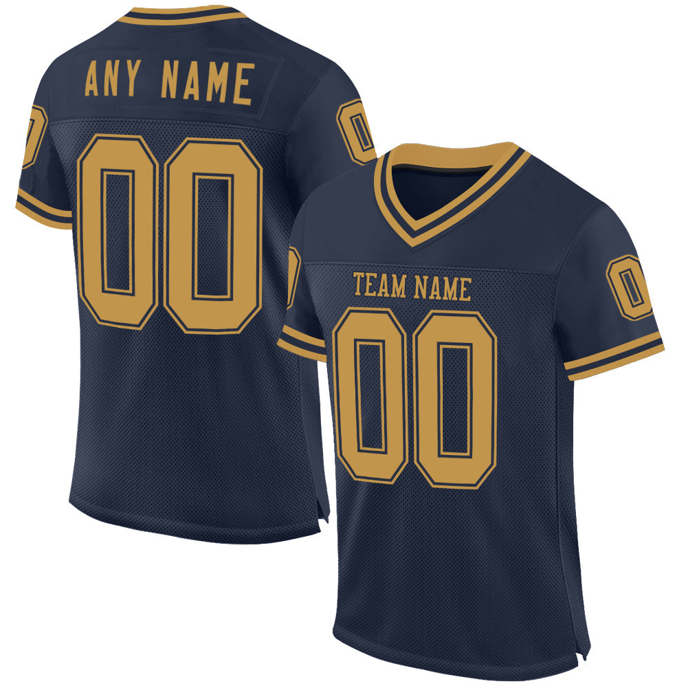 Custom Navy Old Gold Mesh Authentic Throwback Football Jersey - Sky-Custom