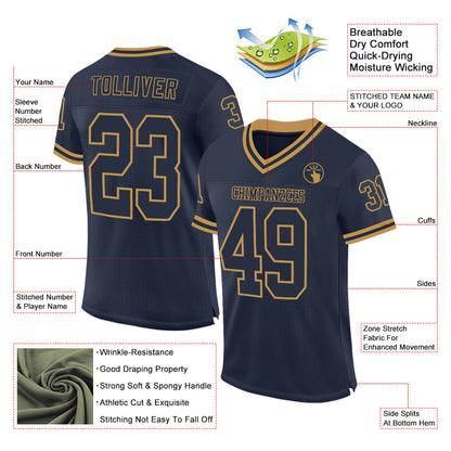 Custom Navy Old Gold Mesh Authentic Throwback Football Jersey - Sky-Custom