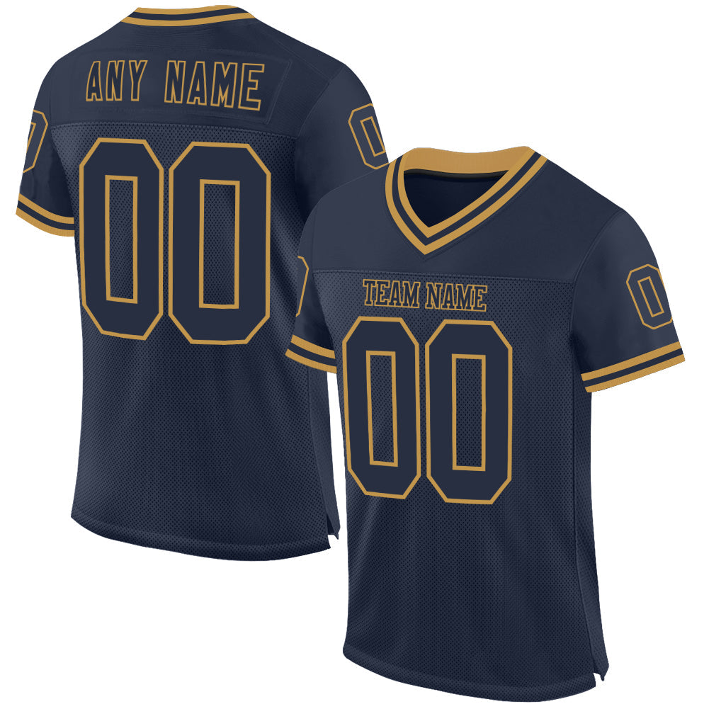 Custom Navy Old Gold Mesh Authentic Throwback Football Jersey - Sky-Custom