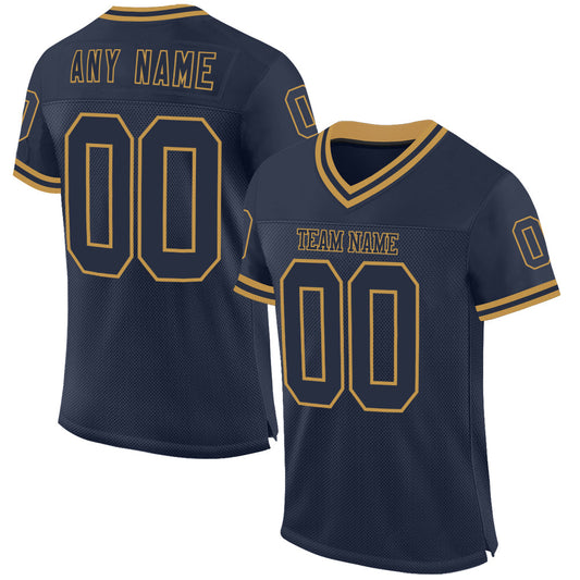Custom Navy Old Gold Mesh Authentic Throwback Football Jersey - Sky-Custom
