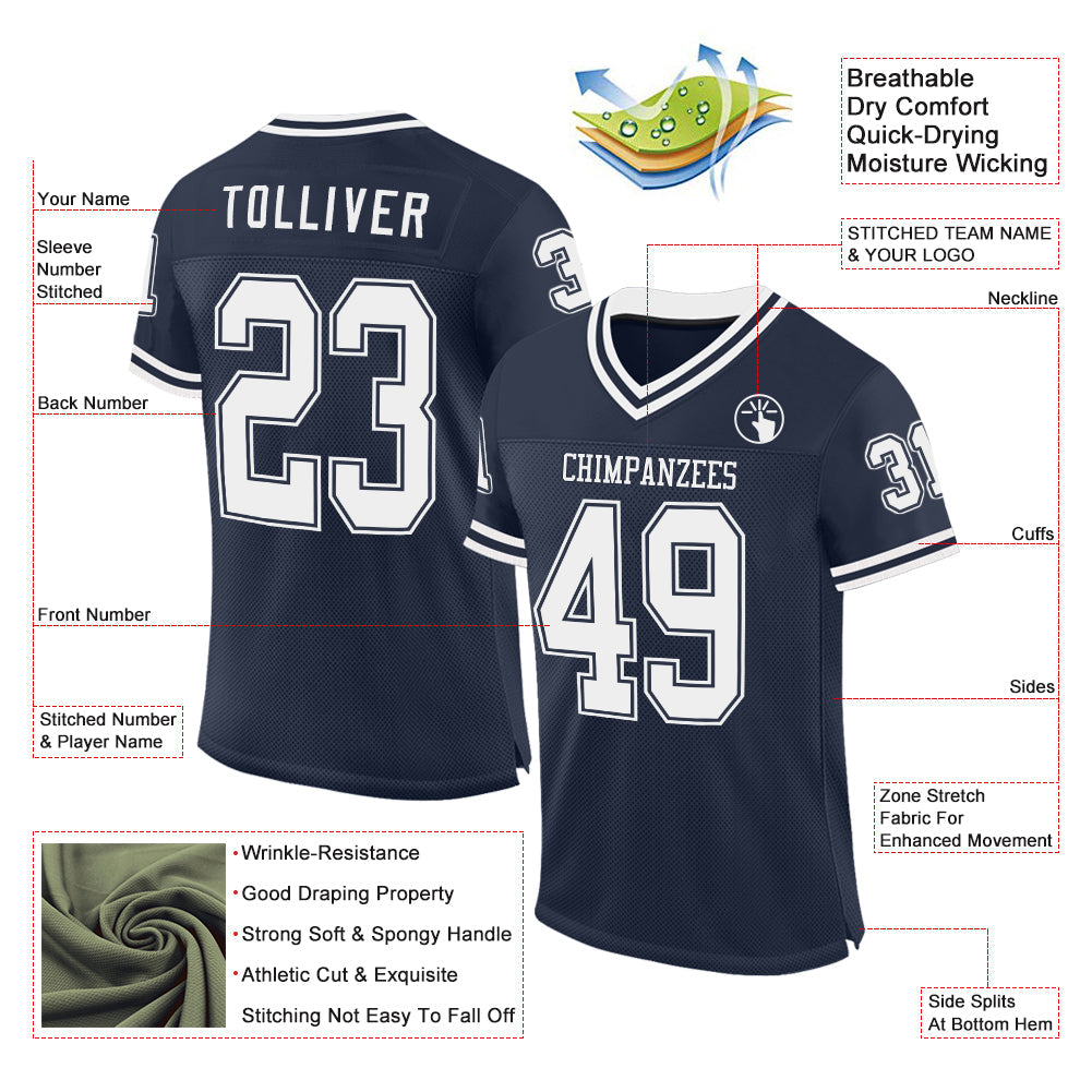 Custom Navy White Mesh Authentic Throwback Football Jersey - Sky-Custom
