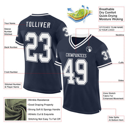 Custom Navy White Mesh Authentic Throwback Football Jersey - Sky-Custom