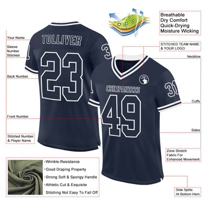 Custom Navy White Mesh Authentic Throwback Football Jersey - Sky-Custom