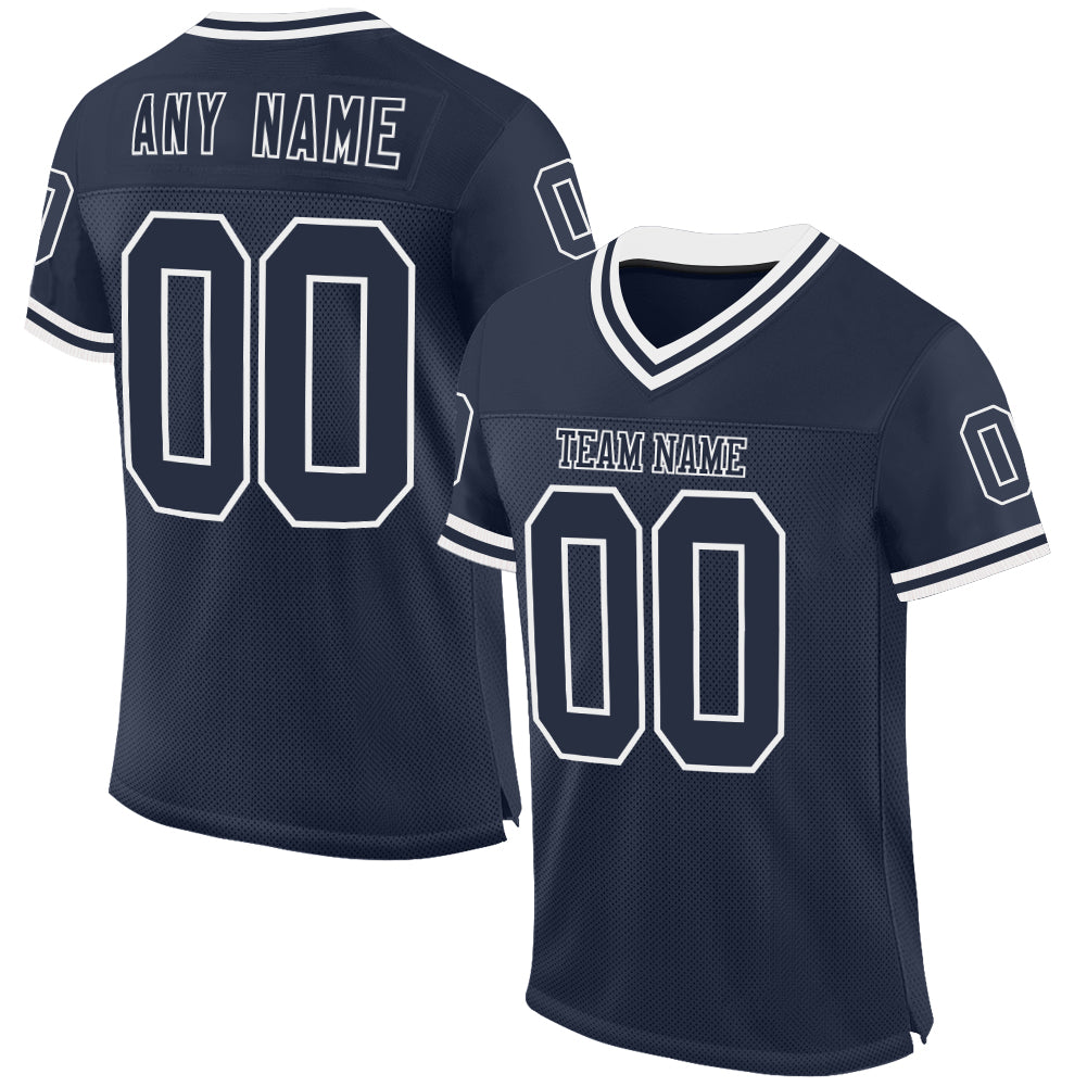 Custom Navy White Mesh Authentic Throwback Football Jersey - Sky-Custom