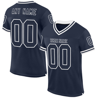 Custom Navy White Mesh Authentic Throwback Football Jersey - Sky-Custom