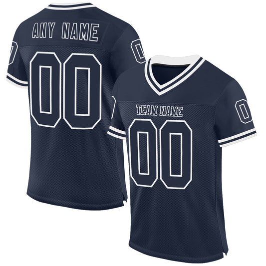 Custom Navy White Mesh Authentic Throwback Football Jersey - Sky-Custom