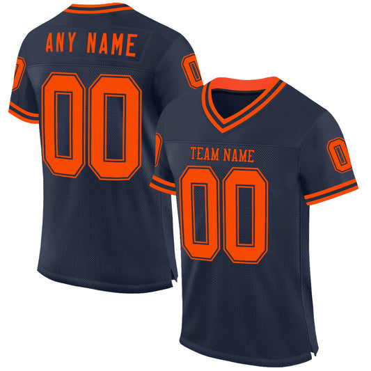 Custom Navy Orange Mesh Authentic Throwback Football Jersey - Sky-Custom
