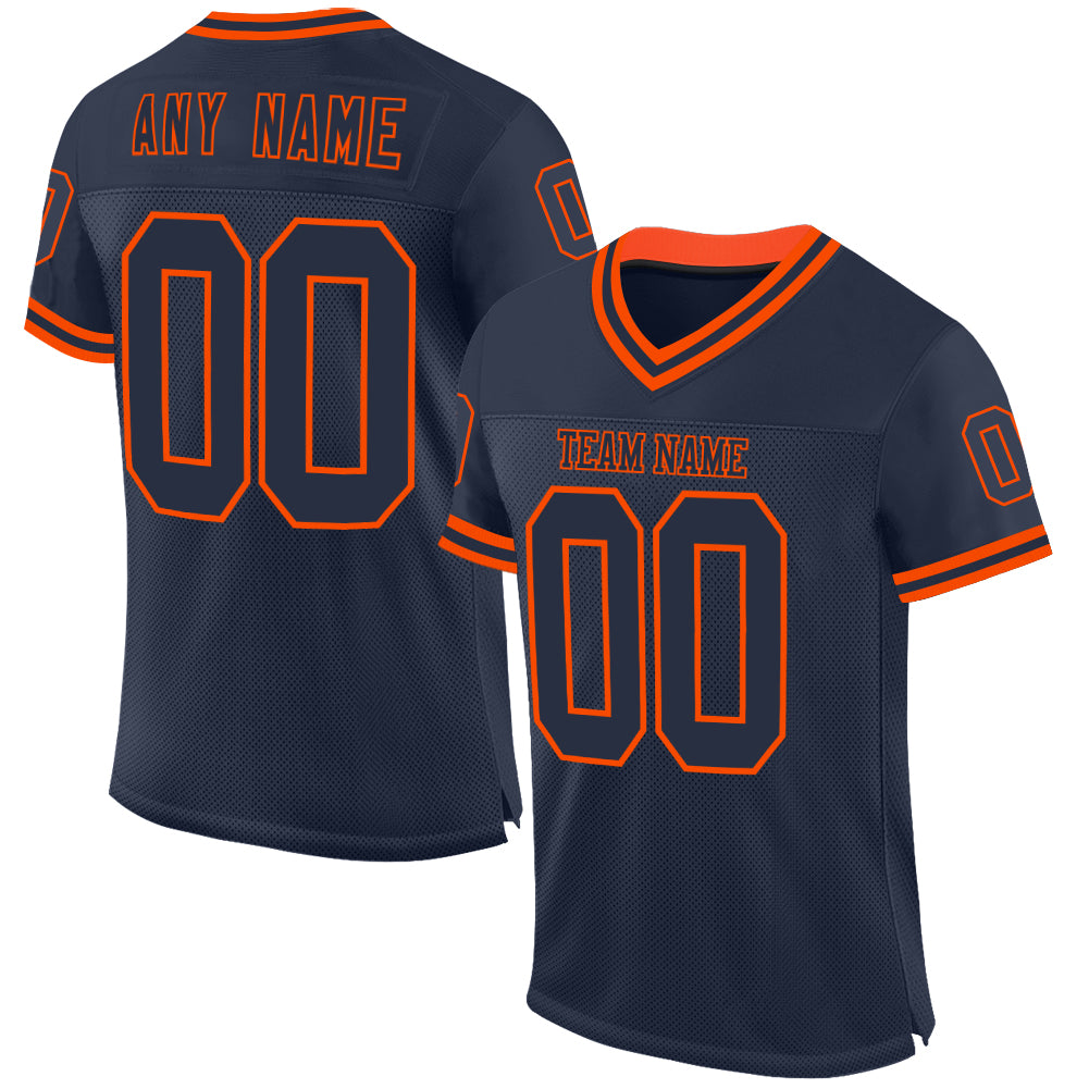 Custom Navy Orange Mesh Authentic Throwback Football Jersey - Sky-Custom