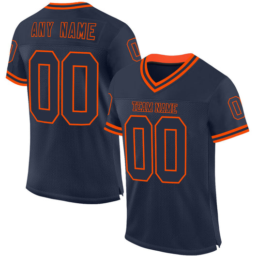 Custom Navy Orange Mesh Authentic Throwback Football Jersey - Sky-Custom