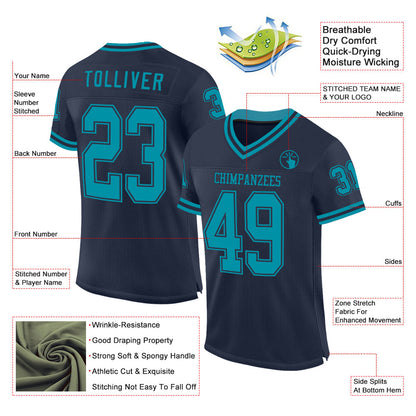 Custom Navy Teal Mesh Authentic Throwback Football Jersey - Sky-Custom