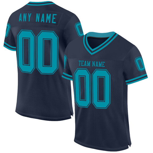 Custom Navy Teal Mesh Authentic Throwback Football Jersey - Sky-Custom