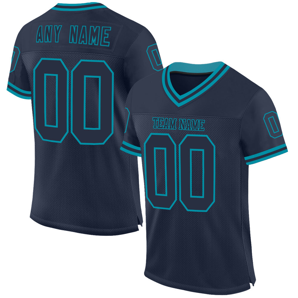Custom Navy Teal Mesh Authentic Throwback Football Jersey - Sky-Custom