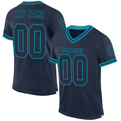 Custom Navy Teal Mesh Authentic Throwback Football Jersey - Sky-Custom