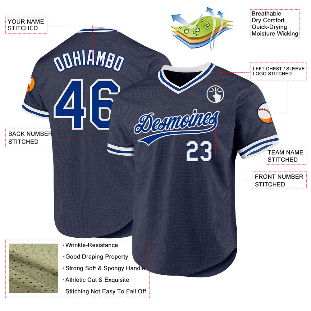 Custom Navy Royal-White Authentic Throwback Baseball Jersey - Sky-Custom