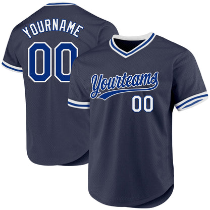 Custom Navy Royal-White Authentic Throwback Baseball Jersey - Sky-Custom