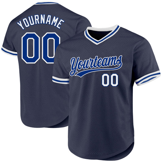 Custom Navy Royal-White Authentic Throwback Baseball Jersey - Sky-Custom