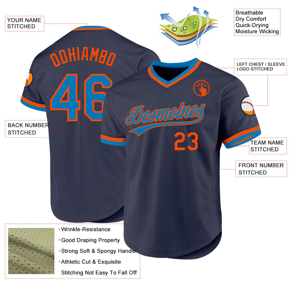 Custom Navy Blue-Orange Authentic Throwback Baseball Jersey - Sky-Custom