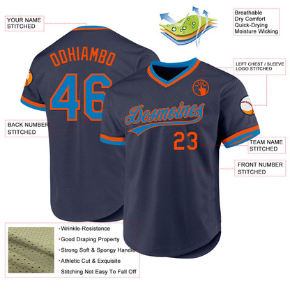 Custom Navy Blue-Orange Authentic Throwback Baseball Jersey - Sky-Custom