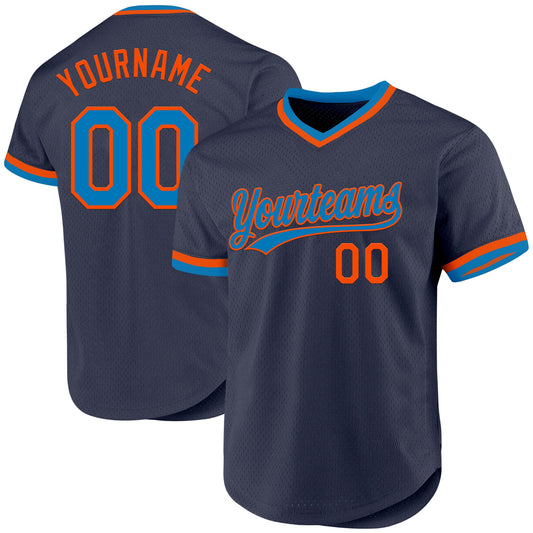 Custom Navy Blue-Orange Authentic Throwback Baseball Jersey - Sky-Custom