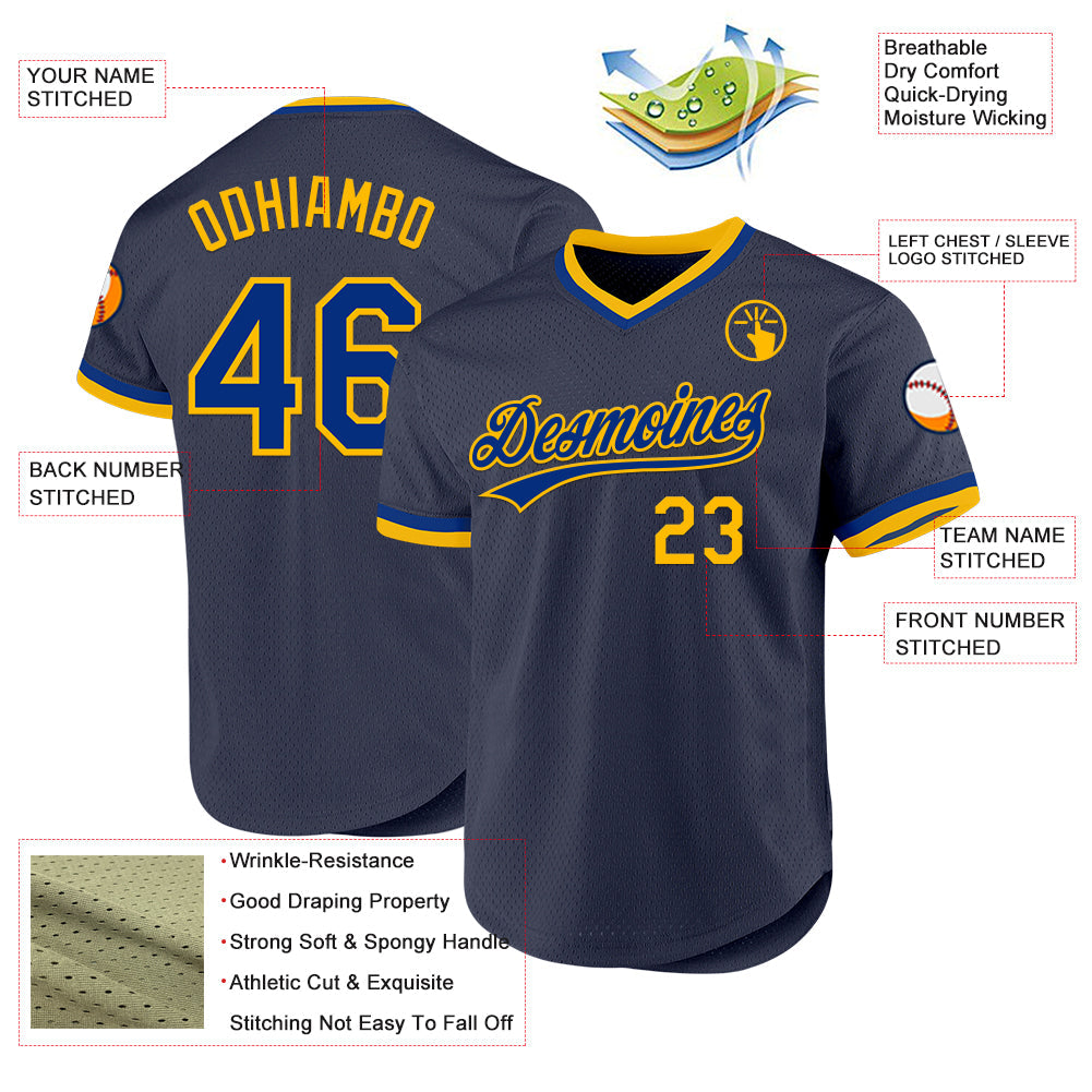 Custom Navy Royal-Gold Authentic Throwback Baseball Jersey - Sky-Custom