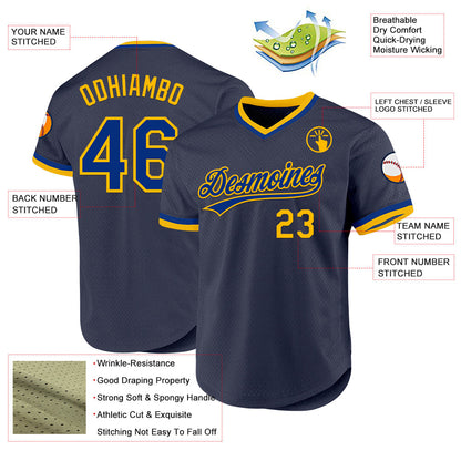 Custom Navy Royal-Gold Authentic Throwback Baseball Jersey - Sky-Custom