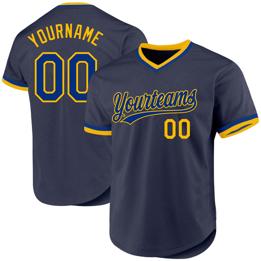 Custom Navy Royal-Gold Authentic Throwback Baseball Jersey - Sky-Custom