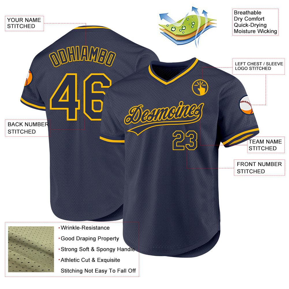 Custom Navy Gold Authentic Throwback Baseball Jersey - Sky-Custom