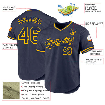 Custom Navy Gold Authentic Throwback Baseball Jersey - Sky-Custom