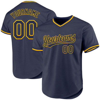 Custom Navy Gold Authentic Throwback Baseball Jersey - Sky-Custom