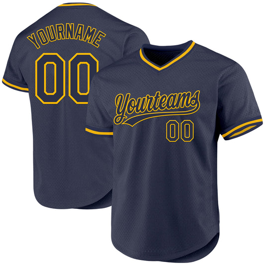 Custom Navy Gold Authentic Throwback Baseball Jersey - Sky-Custom