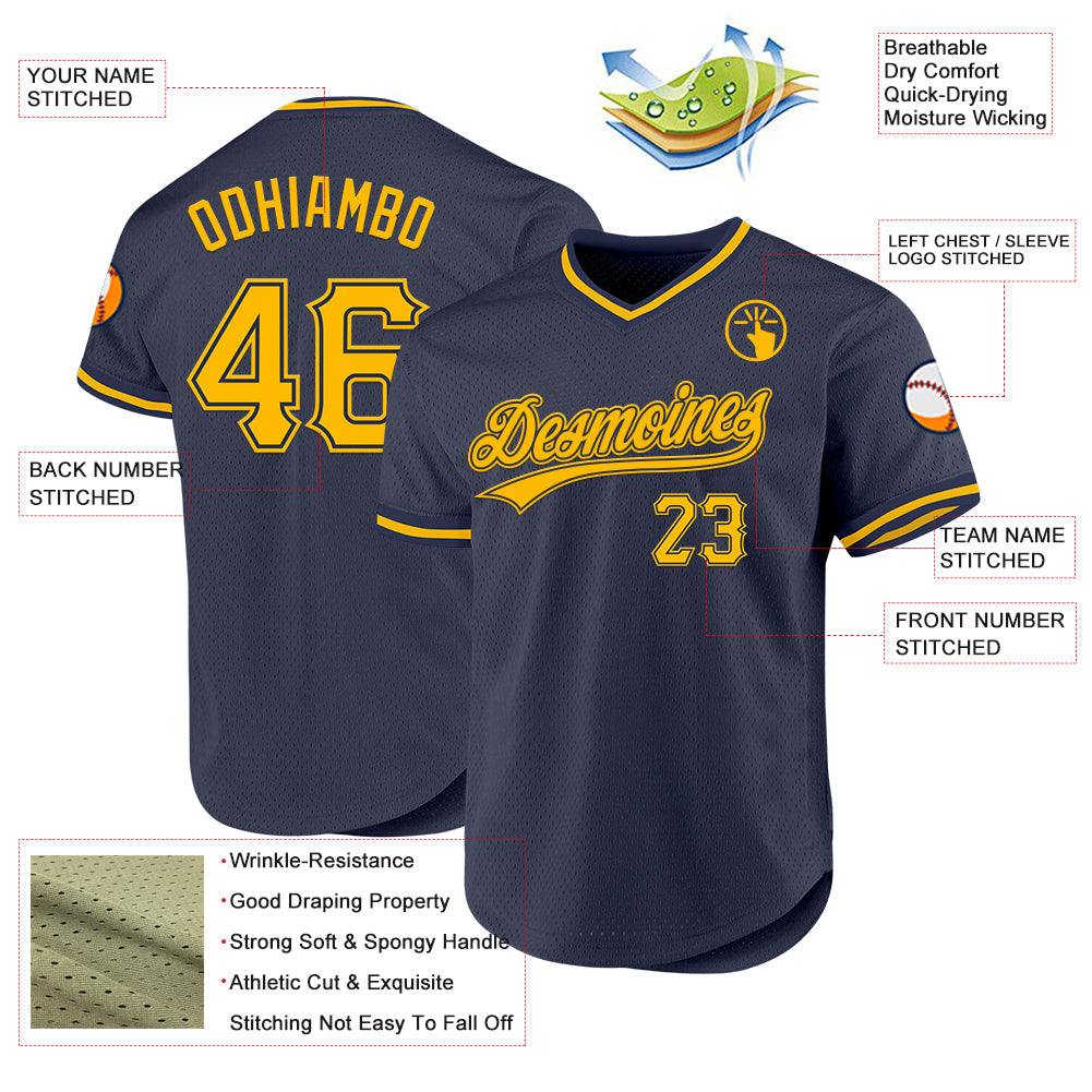 Custom Navy Gold Authentic Throwback Baseball Jersey - Sky-Custom