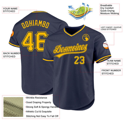 Custom Navy Gold Authentic Throwback Baseball Jersey - Sky-Custom