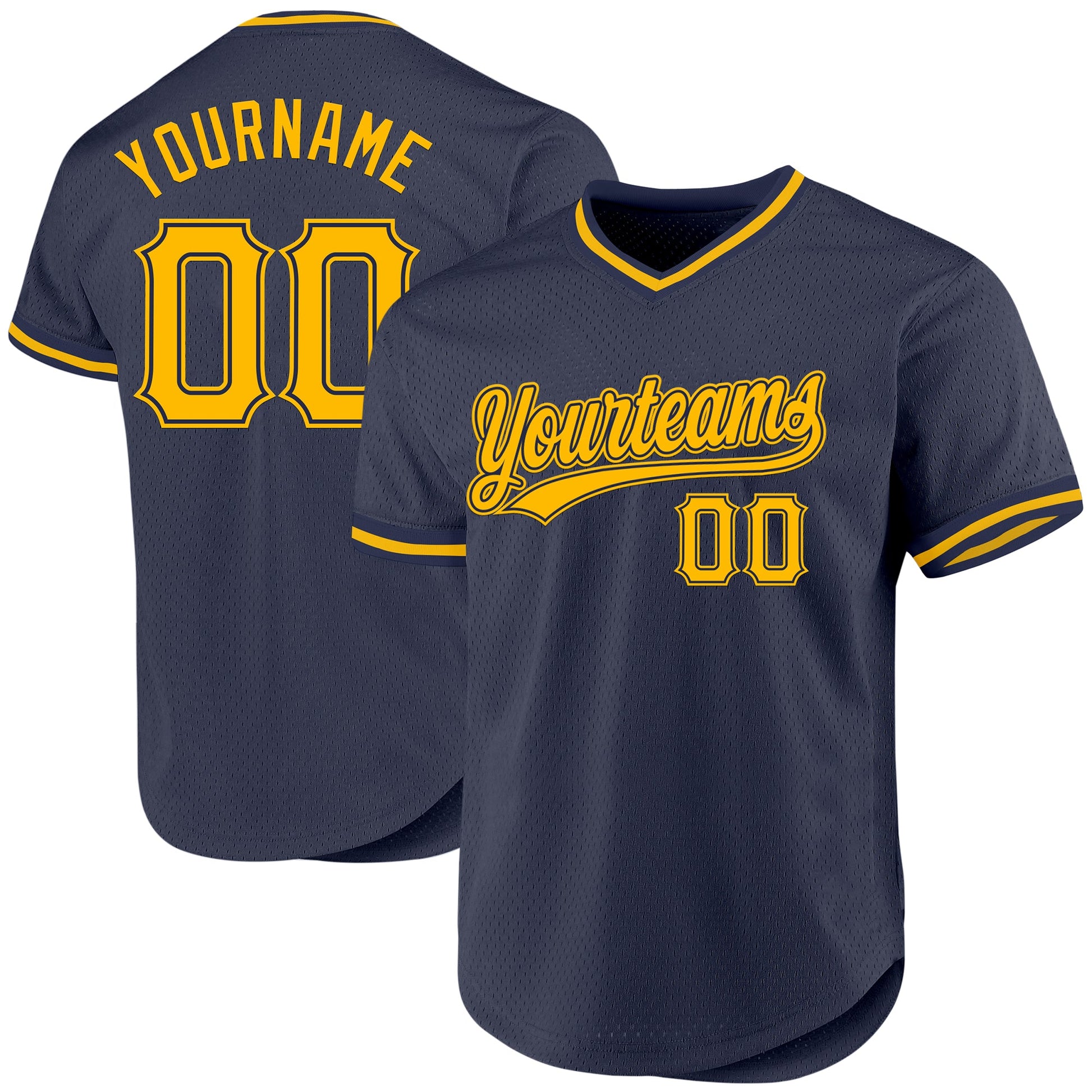Custom Navy Gold Authentic Throwback Baseball Jersey - Sky-Custom