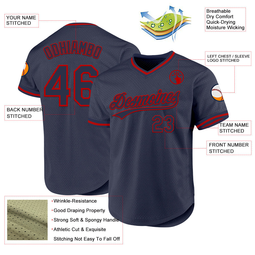 Custom Navy Red Authentic Throwback Baseball Jersey - Sky-Custom