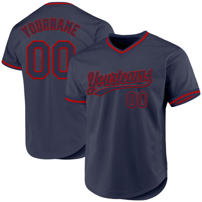 Custom Navy Red Authentic Throwback Baseball Jersey - Sky-Custom
