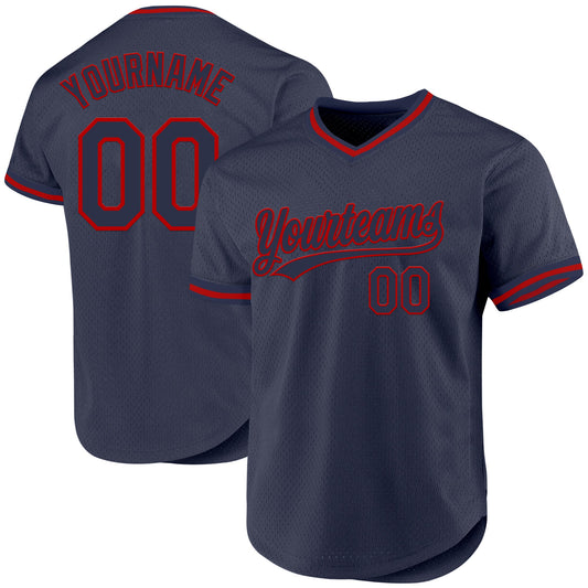 Custom Navy Red Authentic Throwback Baseball Jersey - Sky-Custom