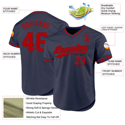Custom Navy Red Authentic Throwback Baseball Jersey - Sky-Custom