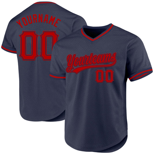 Custom Navy Red Authentic Throwback Baseball Jersey - Sky-Custom