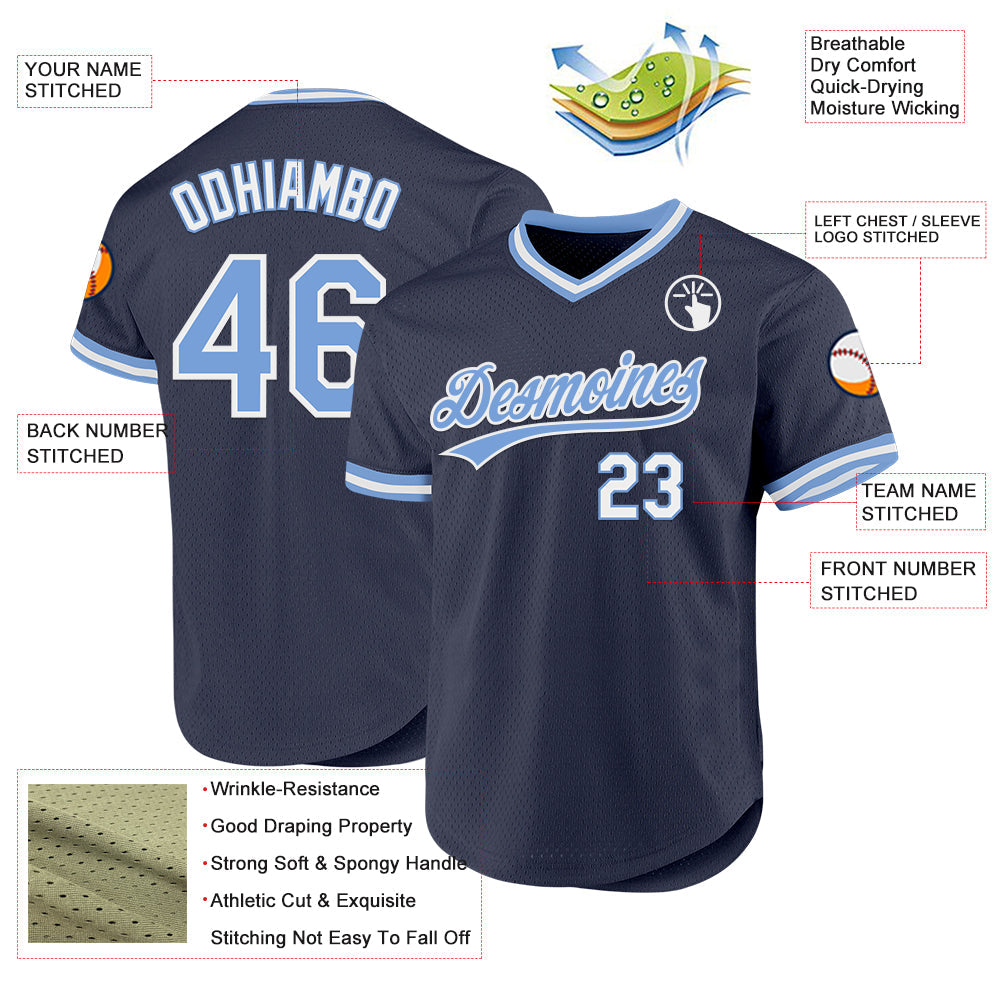 Custom Navy Light Blue-White Authentic Throwback Baseball Jersey - Sky-Custom